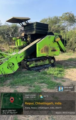 Fire Damaged Self-Propelled Tract Combine Harvester